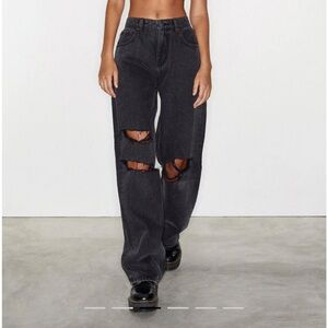Motel Rocks Parallel Black Ripped Wide Leg Jeans